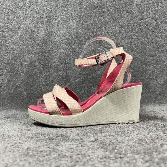 Crocs Leigh Graphic 15313 Women’s Sz 10 Chevron Ankle Strap Wedge Heel Sandals - Picture 4 of 11